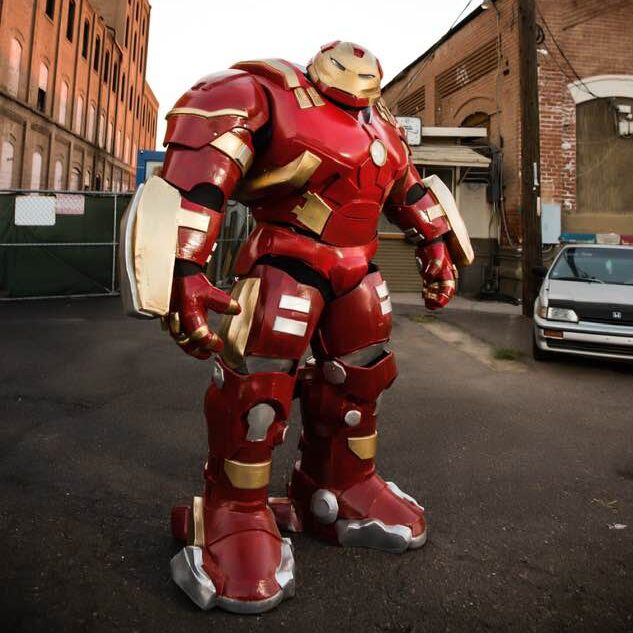 Guy's hulkbuster in an alley for a professional photo shoot